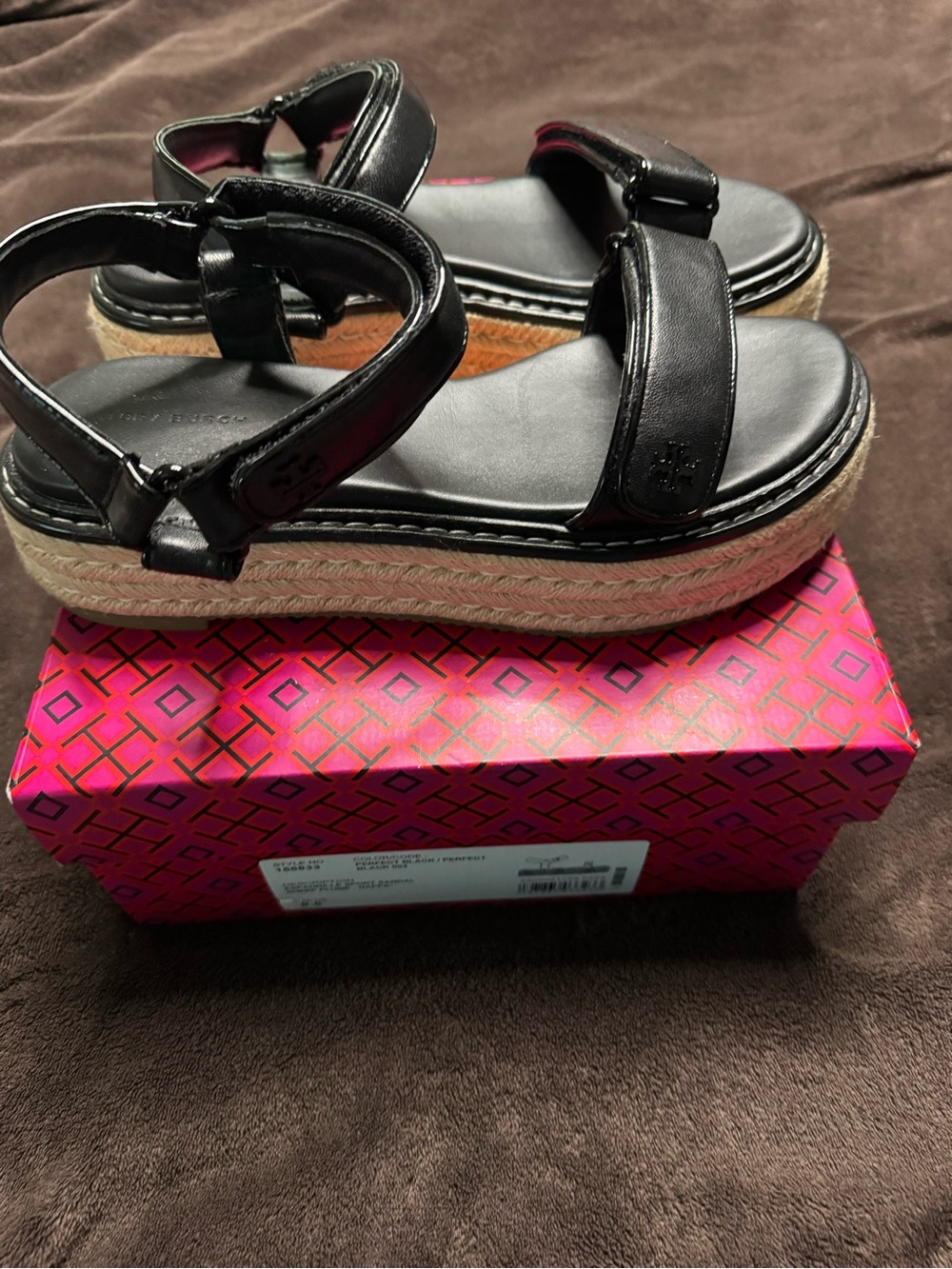 Tory Burch Black Leather Espadrille Platform Sandals
